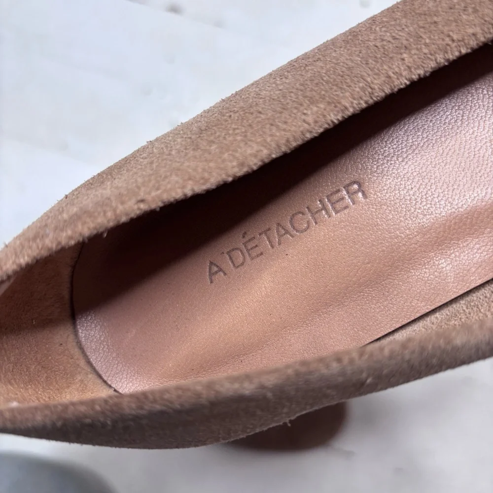 A Détacher Tan Eleanor Suede Pumps Wooden Block Heel Size 8 EUC